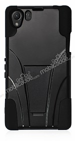 Sony Xperia Z1 Ultra Sper Koruma Standl Siyah Klf