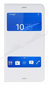 Sony Xperia Z3 ift Pencereli nce Kapakl Beyaz Klf