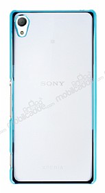 Eiroo Breza Sony Xperia Z3 Plus Mavi Metal Kenarl effaf Rubber Klf