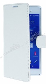 Sony Xperia Z3 Plus Standl Czdanl Beyaz Deri Klf