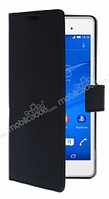 Sony Xperia Z3 Standl Czdanl Siyah Deri Klf