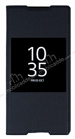 Sony Xperia Z5 Premium Pencereli nce Kapakl Siyah Klf