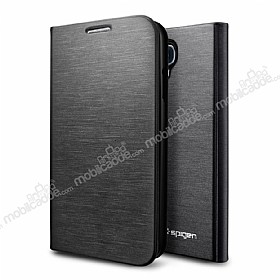 Spigen Samsung i9500 Galaxy S4 Slim Wallet Kapakl Metalik Siyah Klf