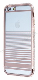 iPhone 6 Plus / 6S Plus Tal Metal Kenarl izgili Kristal Rose Gold Klf