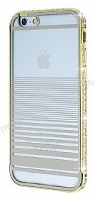 iPhone 6 / 6S Tal Metal Kenarl izgili Kristal Gold Klf