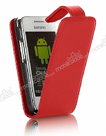 Samsung Galaxy Gio S5660 Krmz Kapakl Deri Klf