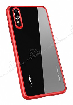 Totu Design Crystal Serisi Huawei P20 Pro Krmz Silikon Kenarl effaf Klf