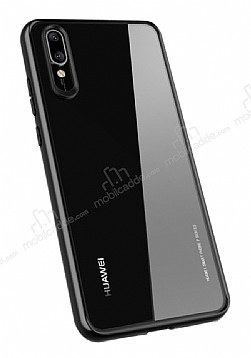 Totu Design Crystal Serisi Huawei P20 Siyah Silikon Kenarl effaf Klf