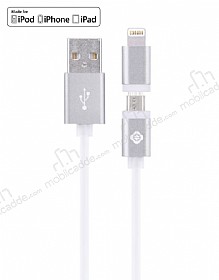 Totu Design Glory Lightning & Micro USB Silver Data Kablosu 1,20m