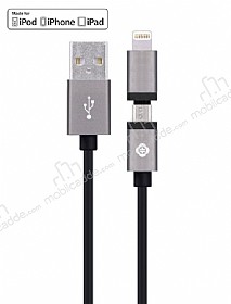 Totu Design Glory Lightning & Micro USB Dark Silver Data Kablosu 1,20m