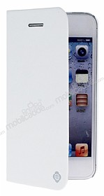 Totu Design iPhone SE / 5 / 5S 360 Derece Dner Standl Beyaz Deri Klf