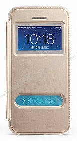Totu Design iPhone SE / 5 / 5S Standl ift Pencereli Gold Deri Klf