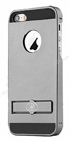 Totu Design iPhone SE / 5 / 5S Standl Metal Dark Silver Rubber Klf