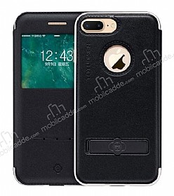 Totu Design Touch iPhone 7 Plus Manyetik Kapakl Pencereli Siyah Deri Klf