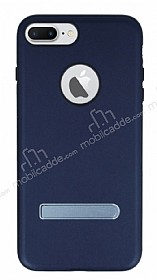Totu Design iPhone 7 Plus / 8 Plus Standl Deri Lacivert Rubber Klf