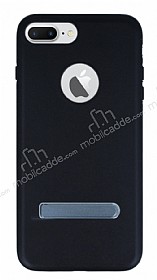 Totu Design iPhone 7 Plus / 8 Plus Standl Deri Siyah Rubber Klf