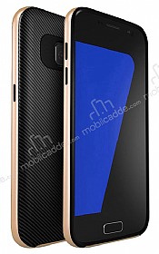 Totu Design Samsung Galaxy Note FE Gold Kenarl Siyah Karbon Silikon Klf