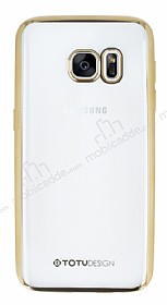 Totu Design Samsung Galaxy S7 Edge Gold Kenarl effaf Silikon Klf