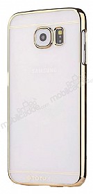 Totu Design Simple Samsung Galaxy S6 Edge Metalik Gold Kenarl Kristal Klf