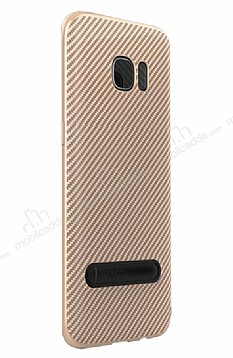 Totu Design Slim Series Samsung Galaxy S7 Edge Standl Karbon Gold Silikon Klf