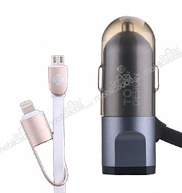 Totu Design Dark Silver Lightning & Micro USB Kablo + Ara arj Aleti 1.20m