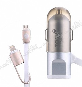 Totu Design Silver Lightning & Micro USB Kablo + Ara arj Aleti 1.20m
