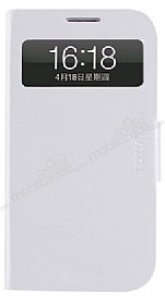TotuDesign Samsung i9500 Galaxy S4 Pencereli 360 Derece Dner Standl Beyaz Deri Klf