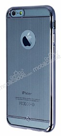 TotuDesign Simple iPhone 6 Plus / 6S Plus Dark Silver izgili Metalik Kenarl effaf Silikon Klf