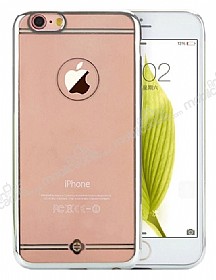 Totu Design Simple Series iPhone 6 / 6S Silver Metalik Kenarl effaf Silikon Klf