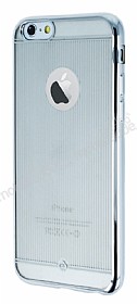 Totu Design Simple iPhone 6 / 6S Silver izgili Metalik Kenarl effaf Silikon Klf