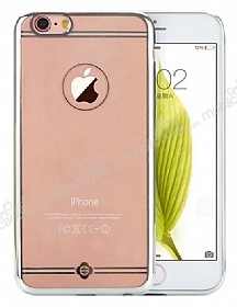 Totu Design Simple Series iPhone 6 Plus / 6S Plus Silver Metalik Kenarl effaf Silikon Klf