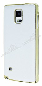 Uniico Samsung N9100 Galaxy Note 4 Metal Kenarl Beyaz Deri Klf