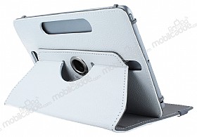 Universal 10 inch 360 Derece Dner Standl Tablet Beyaz Deri Klf