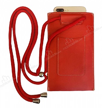 Universal Kartlıklı Askılı Kırmızı Telefon Çantası