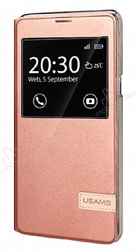 Usams Muge Series HTC One A9 Pencereli Standl Rose Gold Deri Klf