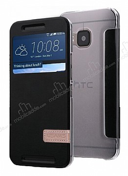 Usams Muge Series HTC One M9 Pencereli Standl Siyah Deri Klf