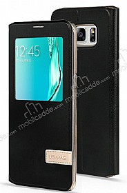 Usams Muge Series Samsung Galaxy S6 Edge Plus Pencereli Standl Siyah Deri Klf