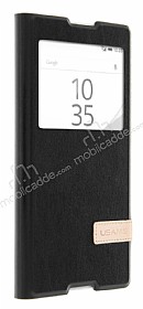 Usams Muge Series Sony Xperia Z5 Compact Pencereli Standl Siyah Deri Klf