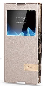 Usams Muge Series Sony Xperia Z5 Pencereli Standl Gold Deri Klf