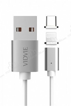 Vidvie CB420 Mknatsl Lightning / Micro USB arj & Data Kablosu 1m