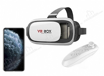 VR BOX iPhone 11 Pro Max Bluetooth Kontrol Kumandal 3D Sanal Gereklik Gzl