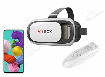VR BOX Samsung Galaxy A51 Bluetooth Kontrol Kumandal 3D Sanal Gereklik Gzl