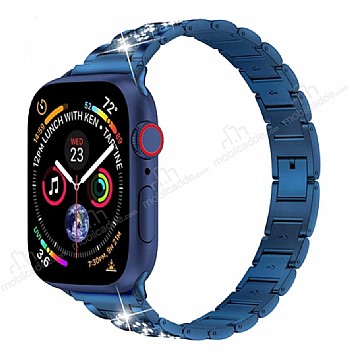 Wiwu Apple Watch 4 / Watch 5 Three Beads Set Auger Mavi Metal Kordon 40mm