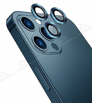 Wiwu iPhone 12 Pro Mavi Metal Kamera Lens Koruyucu