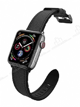 X-Doria Hybrid Leather Apple Watch 4 / Watch 5 Siyah Gerek Deri Kordon 44mm