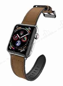 X-Doria Hybrid Leather Apple Watch 4 / Watch 5 Kahverengi Gerek Deri Kordon 44mm