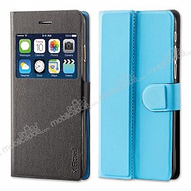 X-Fitted iPhone 6 Plus / 6S Plus ift Renk Kapakl Siyah Mavi Deri Klf