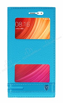 Xiaomi Redmi Note 5A / Note 5A Prime Gizli Mknatsl Pencereli Mavi Deri Klf