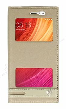 Xiaomi Redmi Note 5A / Note 5A Prime Gizli Mknatsl Pencereli Gold Deri Klf