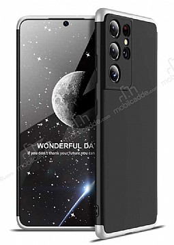 Zore GKK Ays Samsung Galaxy S21 Ultra 360 Derece Koruma Siyah-Gri Rubber Klf